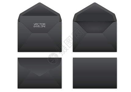 标准信封在白色背景矢量图上设置的逼真黑色信封设计图片