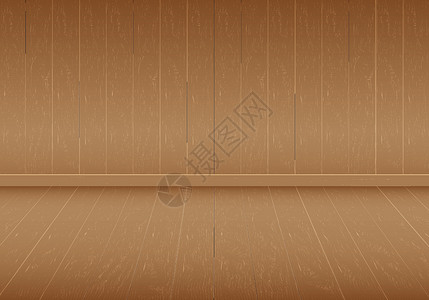 橡木地板逼真的棕色木房间地板和墙壁空白空间背景矢量图插画