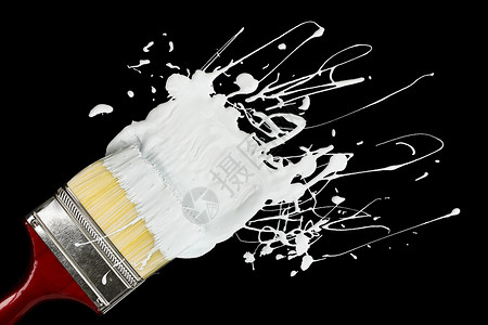 油漆刷和油漆黑色画家维修工具工作白色乐器刷子飞溅背景图片