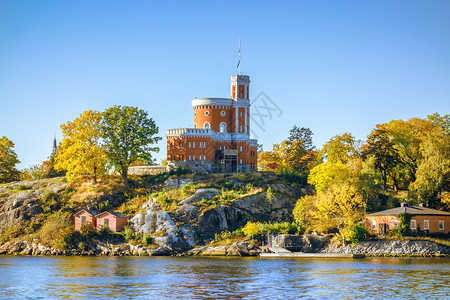 拔摩岛瑞典斯德哥尔摩的小城堡背景