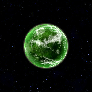 太空中的绿色星球与星星背景