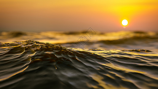 金色夕阳海浪背景插图渲染日落天空涟漪黄色海洋橙子地平线背景图片