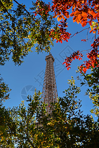 Eiffel铁塔穿越法国巴黎塞纳河城市首都旅游建筑建筑学地标天际旅行背景图片