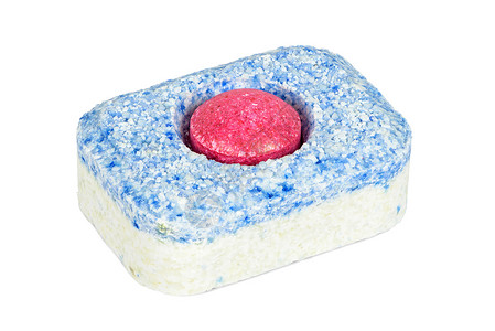 白色背景上的光花板药片肥皂洗衣店家务盘子蓝色厨房化学品长方形洗涤剂背景图片