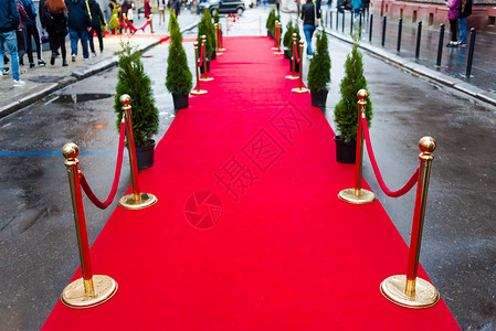 入口处的绳子屏障之间长长的红地毯障碍名声娱乐绳索天鹅绒庆典奢华节日奖项剧院背景图片