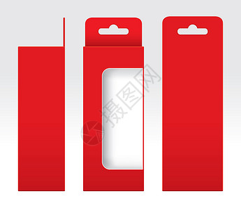 挂红盒窗口切出包装模板空白 空盒红纸板 礼品盒红牛皮纸包装纸箱 高级红盒空品牌盒装零售纸盒窗户立方体商品盒子产品正方形背景图片
