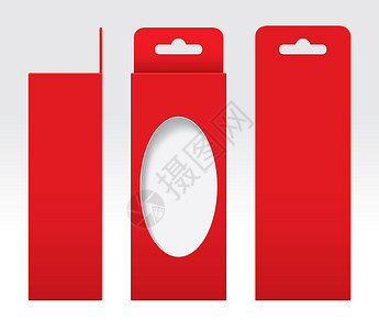 挂红盒窗口切出包装模板空白 空盒红纸板 礼品盒红牛皮纸包装纸箱 高级红盒空产品推介会立方体盒子展示礼物盒零售小样品牌正方形背景图片