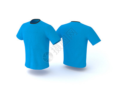 t桖模板蓝色 T 恤模板隔离在背景上 男装逼真的 T 恤样机 3d rende裙子纺织品广告插图运动零售身体服饰小样棉布背景