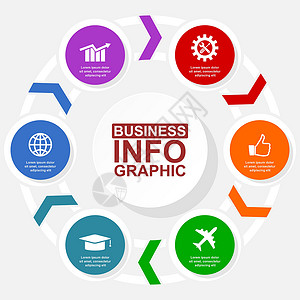带有 6 个选项的概念说明的矢量图模板教育圆圈全球飞机工作运输地球项目网站商业背景图片