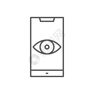 监控智能手机相关矢量细线图标展示手表按钮眼睛网络控制视频药片隐私安全背景图片