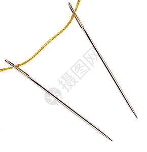 金弯针针线裁缝手工商业纺织品工艺衣服针线活棉布细绳黄色背景