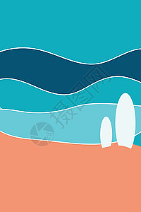 蓝色海浪与冲浪板和海滩海报图像背景图片