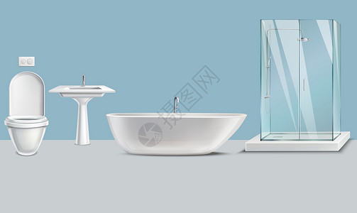 浴室玻璃门现实 washroo 的模拟插图座位制品装饰风格奢华房子浴室单元嘲笑壁橱插画