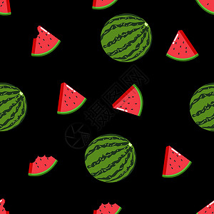 水果西瓜无缝模式矢量图黑色背景背景图片
