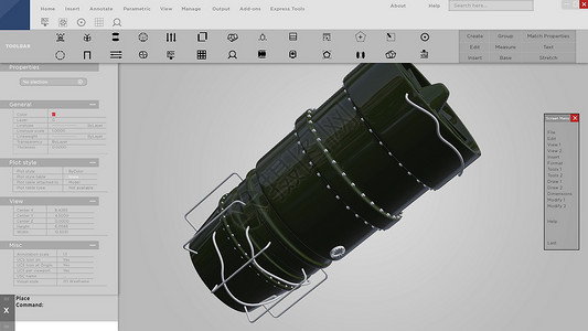 PS软件界面涡轮机的3D CAD 设计的原型接口或 HUD背景