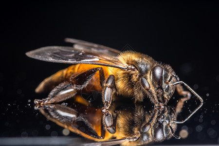 大型蜜蜂黑色背景宏观蜂蜜昆虫背景图片