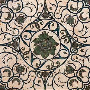 地砖表面装饰花图案陶器地面建筑学风格古董石板蓝色艺术石灰华马赛克背景图片