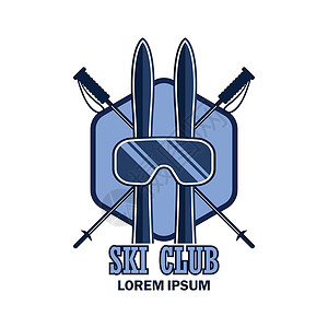 滑雪板设计带有文本空间的滑雪徽标 用于您的标语标签插图滑雪者徽章邮票滑雪板高山速度冒险旅行俱乐部插画