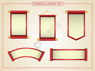 剪纸风格红黄相间的中国卷轴背景图片
