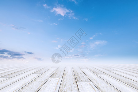 带有木地板的天空场景码头木头海滩蓝色背景图片