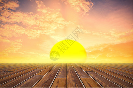 日落场 用木制地板天空日落地面场地太阳场景背景图片