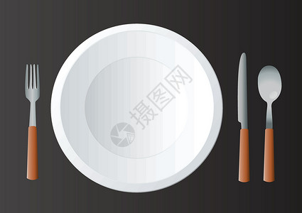 银色叉子和盘子带叉子和刀子插图 vecto 的空圆盘银器厨房早餐晚餐餐厅工具菜单白色用餐桌子插画