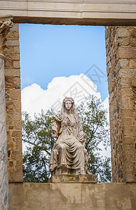 谷神星西班牙梅里达罗马剧院女神Ceres女神雕像旅行废墟纪念碑农业大理石生育力古董文化荣誉雕塑背景