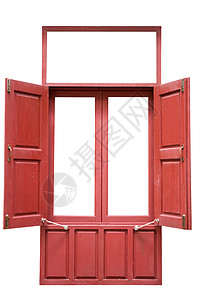 白色背景上孤立的旧红木双窗打开插图自由窗户家具红色空白入口双胞胎绿色房子背景图片