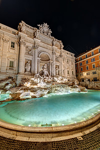 罗马喷泉黄昏特雷维喷泉高清图片