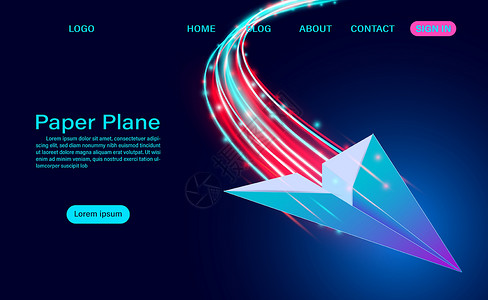 蓝色背景上的纸飞机 商业现代网络旗帜背景图片