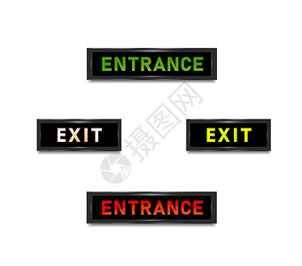 疏散标志退出入口门标志设置为红色和绿色灯光 孤立的矢量图形插图插画