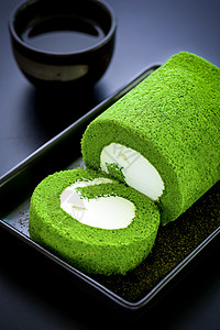 黑色海绵绿茶蛋糕配茶 / 绿茶蛋糕 / Bla 绿茶蛋糕背景