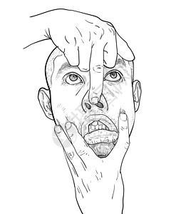 一个人肖像画出一个男人的有趣的肖像 亚洲g的戏剧性表达方式插画