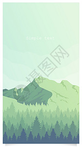 山地和林地景观平面颜色矢量背景与文本 spac插画
