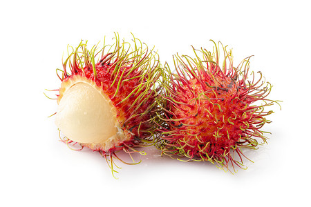 热带水果白色孤立在白色背景上的红毛丹甜果食物墙纸甜点市场头发皮肤果园水果团体叶子背景