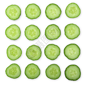 在白色背景上孤立的黄瓜切片绿色饮食食物黄瓜片宏观蔬菜背景图片