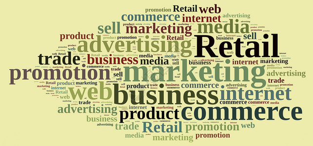 词云与零售一词商业渲染广告互联网贸易营销市场网络词云插图背景图片