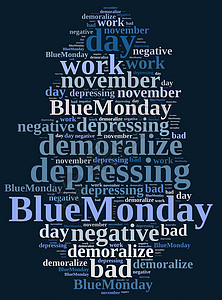 你好十一月文字蓝色星期一的文字云插图工作3d渲染压抑背景