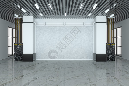 大展厅的白色空房间 3D翻接背景图片