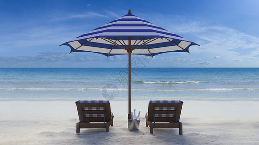 蓝白相间雨伞海滩上3D蓝白雨伞背景