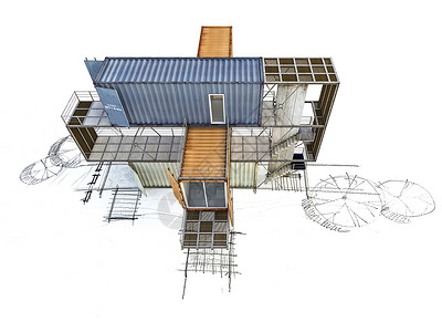 3Ds 建筑变换从手 sketc插图手绘公寓建筑学楷模白色商业草图建筑师黑色背景图片