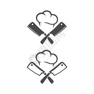 厨房刀具或切肉刀厨师帽黑色矢量象形图图标标识食物菜刀工具帽子餐厅背景图片