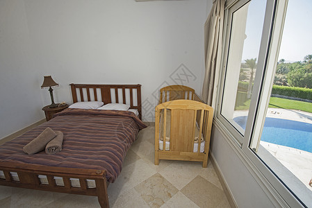 室内双卧房设计内部设计展示窗帘风格公寓婴儿床园景毛巾木头别墅房子背景图片