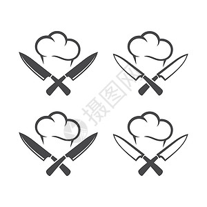 锋利的刀厨房刀具或切肉刀厨师帽黑色矢量象形图图标工具食物餐厅刀刃帽子菜刀标识插画
