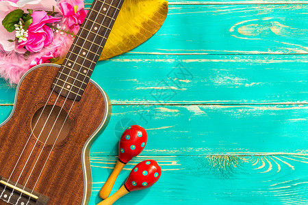 夏威夷小吉他Ukulele  Ukulele 背景夏威夷的 Ukulele 音乐教学假期细绳吉他乐器蓝色旅行背景