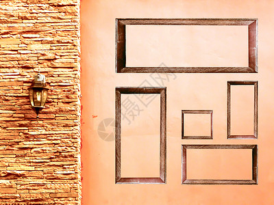 门边框中橙色古石块灯和五木边框背景