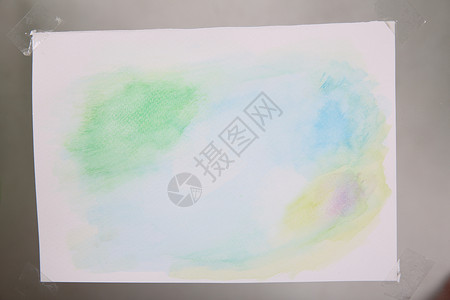 抽象混合绿色黄色水彩背景纹理边界蓝色绘画墨水框架艺术墙纸印迹刷子白色背景图片