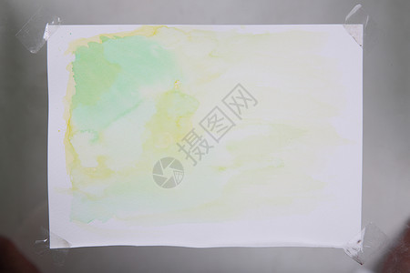 抽象混合绿色黄色水彩背景纹理绘画印迹蓝色边界墨水白色艺术框架刷子墙纸背景图片