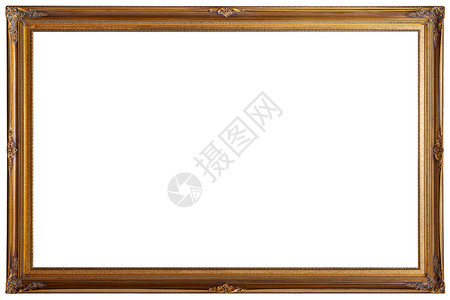浅金背景孤立在白色背景上的老式木制画框样机背景