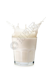 白色背景上隔绝的玻璃上的牛奶喷溅运动养分奶油奶制品早餐酸奶杯子通量溪流产品背景图片